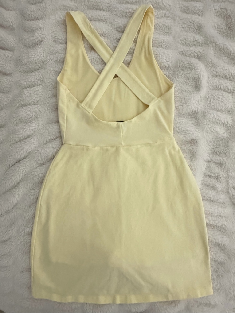 XS Fashion Nova Light Yellow Cross-Back Mini Dress w/ attached shorts